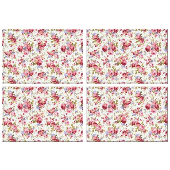 Pioneer Flower Floral Print Pattern Summer Placemats Table Placemats Set Of 4-Linen Kitchen Washable Placemats Table Mats 12x18 Inch Non-Slip Heat Resistant