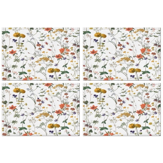 Pioneer Flower Floral Print Pattern Summer Placemats Table Placemats Set Of 4-Linen Kitchen Washable Placemats Table Mats 12x18 Inch Non-Slip Heat Resistant