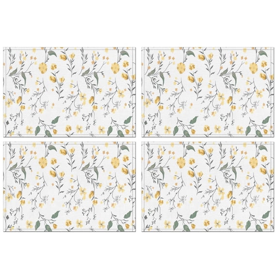 Pioneer Flower Floral Print Pattern Summer Placemats Table Placemats Set Of 4-Linen Kitchen Washable Placemats Table Mats 12x18 Inch Non-Slip Heat Resistant