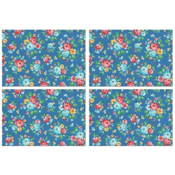 Pioneer Flower Floral Print Pattern Summer Placemats Table Placemats Set Of 4-Linen Kitchen Washable Placemats Table Mats 12x18 Inch Non-Slip Heat Resistant