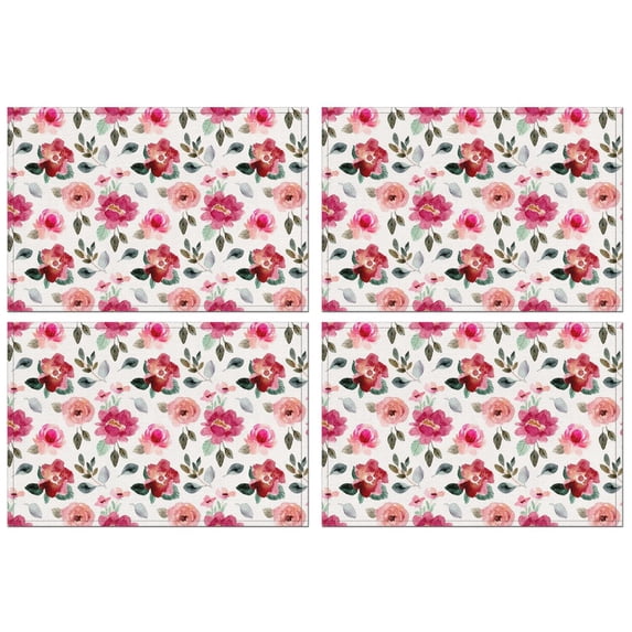 Pioneer Flower Floral Print Pattern Summer Placemats Table Placemats Set Of 4-Linen Kitchen Washable Placemats Table Mats 12x18 Inch Non-Slip Heat Resistant