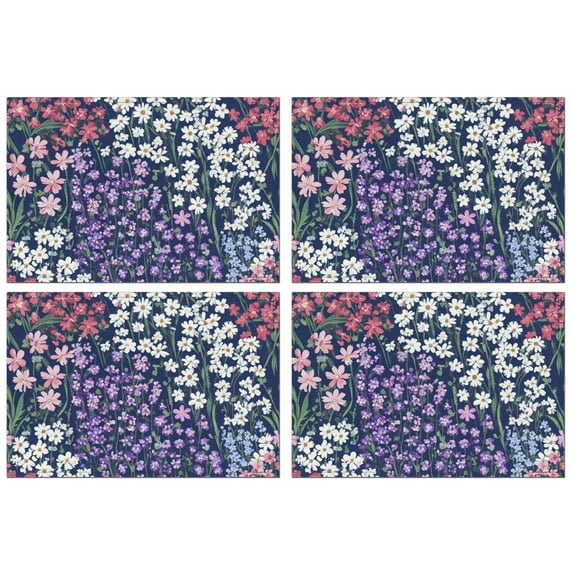 Pioneer Flower Floral Print Pattern Summer Placemats Table Placemats Set Of 4-Linen Kitchen Washable Placemats Table Mats 12x18 Inch Non-Slip Heat Resistant