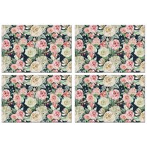 Pioneer Flower Floral Print Pattern Summer Placemats Table Placemats Set Of 4-Linen Kitchen Washable Placemats Table Mats 12x18 Inch Non-Slip Heat Resistant