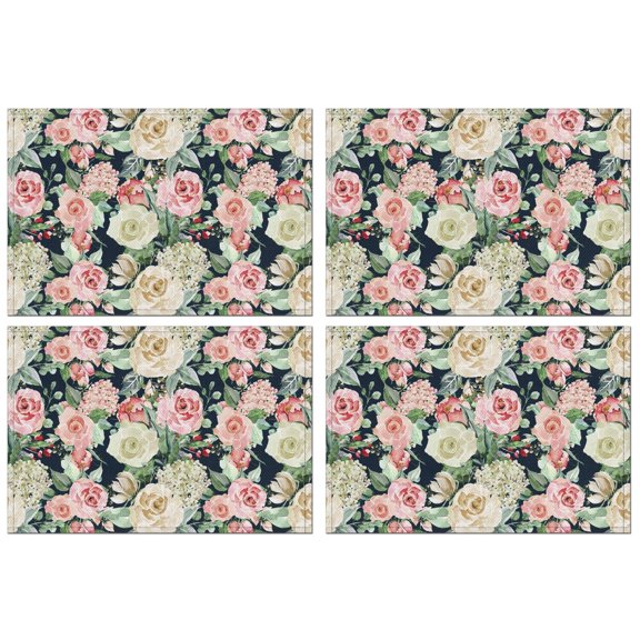 Pioneer Flower Floral Print Pattern Summer Placemats Table Placemats Set Of 4-Linen Kitchen Washable Placemats Table Mats 12x18 Inch Non-Slip Heat Resistant