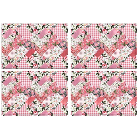 Pioneer Flower Floral Print Pattern Summer Placemats Table Placemats Set Of 4-Linen Kitchen Washable Placemats Table Mats 12x18 Inch Non-Slip Heat Resistant