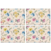 Pioneer Flower Floral Print Pattern Summer Placemats Table Placemats Set Of 4-Linen Kitchen Washable Placemats Table Mats 12x18 Inch Non-Slip Heat Resistant