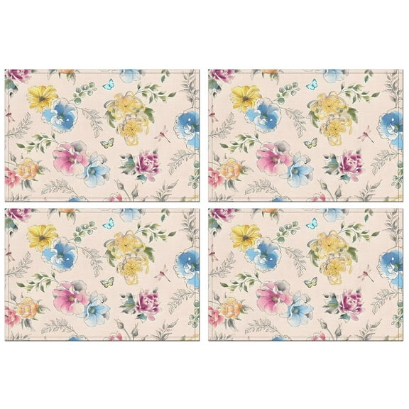 Pioneer Flower Floral Print Pattern Summer Placemats Table Placemats Set Of 4-Linen Kitchen Washable Placemats Table Mats 12x18 Inch Non-Slip Heat Resistant