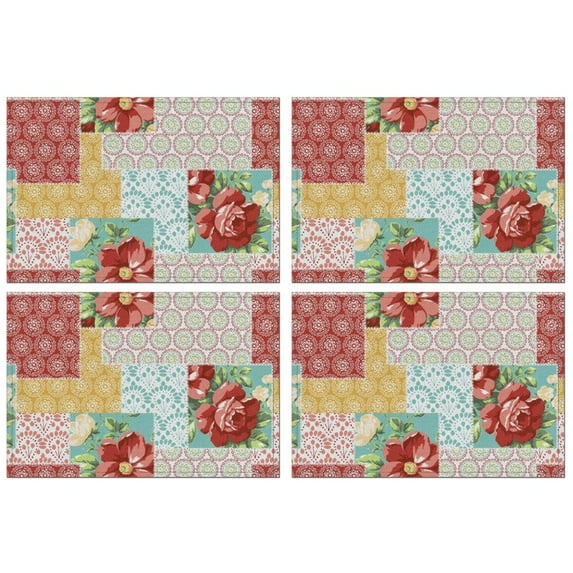 Pioneer Flower Floral Print Pattern Summer Placemats Table Placemats Set Of 4-Linen Kitchen Washable Placemats Table Mats 12x18 Inch Non-Slip Heat Resistant