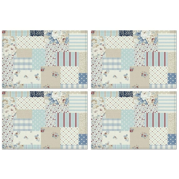 Pioneer Flower Floral Print Pattern Summer Placemats Table Placemats Set Of 4-Linen Kitchen Washable Placemats Table Mats 12x18 Inch Non-Slip Heat Resistant