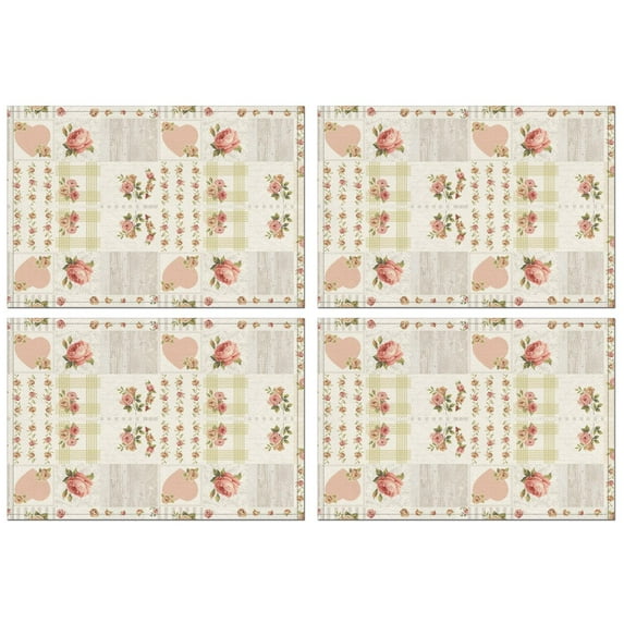 Pioneer Flower Floral Print Pattern Summer Placemats Table Placemats Set Of 4-Linen Kitchen Washable Placemats Table Mats 12x18 Inch Non-Slip Heat Resistant