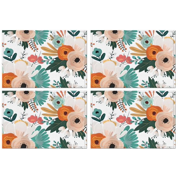 Pioneer Flower Floral Print Pattern Summer Placemats Table Placemats Set Of 4-Linen Kitchen Washable Placemats Table Mats 12x18 Inch Non-Slip Heat Resistant