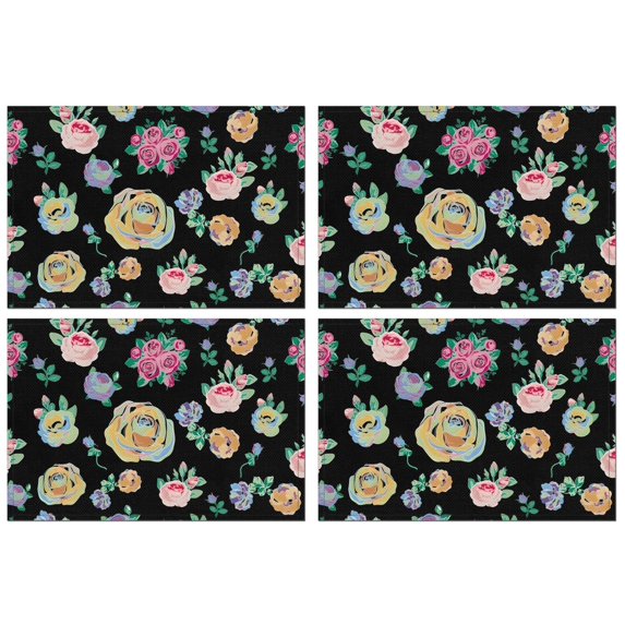 Pioneer Flower Floral Print Pattern Summer Placemats Table Placemats Set Of 4-Linen Kitchen Washable Placemats Table Mats 12x18 Inch Non-Slip Heat Resistant