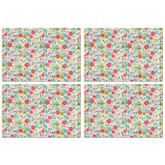 Pioneer Flower Floral Print Pattern Summer Placemats Table Placemats Set Of 4-Linen Kitchen Washable Placemats Table Mats 12x18 Inch Non-Slip Heat Resistant