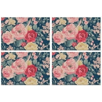 Pioneer Flower Floral Print Pattern Summer Placemats Table Placemats Set Of 4-Linen Kitchen Washable Placemats Table Mats 12x18 Inch Non-Slip Heat Resistant