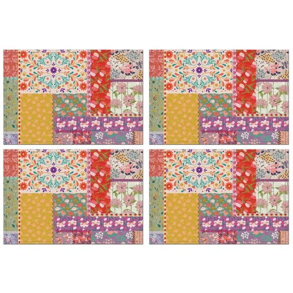 Pioneer Flower Floral Print Pattern Summer Placemats Table Placemats Set Of 4-Linen Kitchen Washable Placemats Table Mats 12x18 Inch Non-Slip Heat Resistant