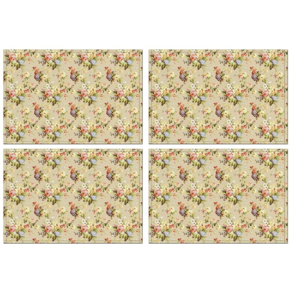 Pioneer Flower Floral Print Pattern Summer Placemats Table Placemats Set Of 4-Linen Kitchen Washable Placemats Table Mats 12x18 Inch Non-Slip Heat Resistant