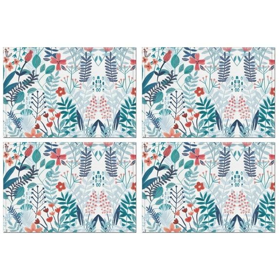 Pioneer Flower Floral Print Pattern Summer Placemats Table Placemats Set Of 4-Linen Kitchen Washable Placemats Table Mats 12x18 Inch Non-Slip Heat Resistant