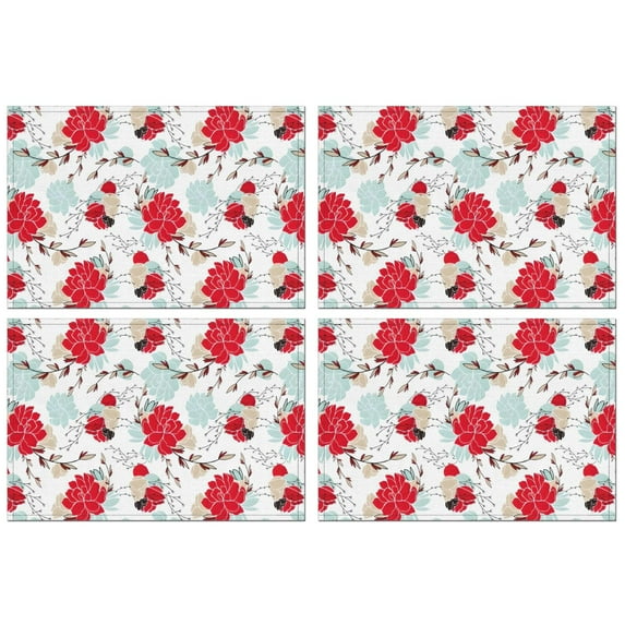 Pioneer Flower Floral Print Pattern Summer Placemats Table Placemats Set Of 4-Linen Kitchen Washable Placemats Table Mats 12x18 Inch Non-Slip Heat Resistant