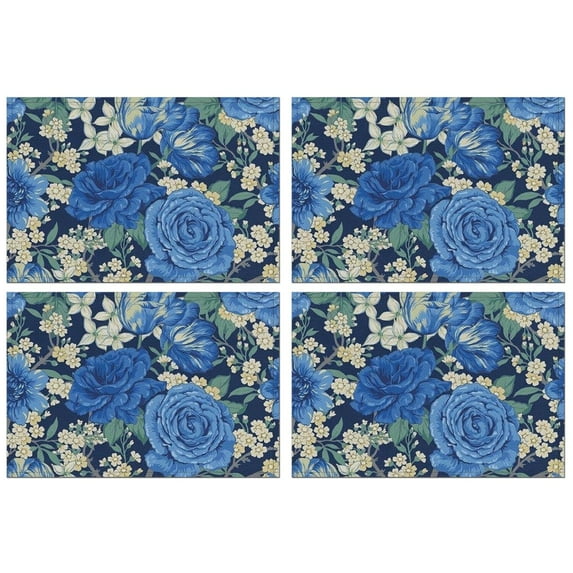 Pioneer Flower Floral Print Pattern Summer Placemats Table Placemats Set Of 4-Linen Kitchen Washable Placemats Table Mats 12x18 Inch Non-Slip Heat Resistant