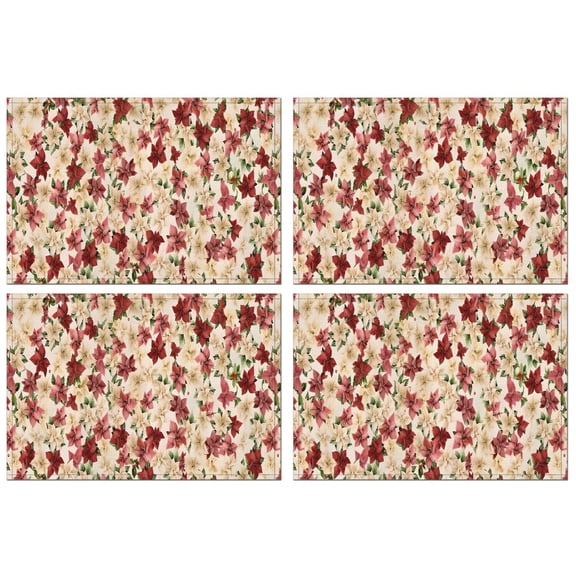 Pioneer Flower Floral Print Pattern Summer Placemats Table Placemats Set Of 4-Linen Kitchen Washable Placemats Table Mats 12x18 Inch Non-Slip Heat Resistant