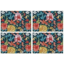 Pioneer Flower Floral Print Pattern Summer Placemats Table Placemats Set Of 4-Linen Kitchen Washable Placemats Table Mats 12x18 Inch Non-Slip Heat Resistant