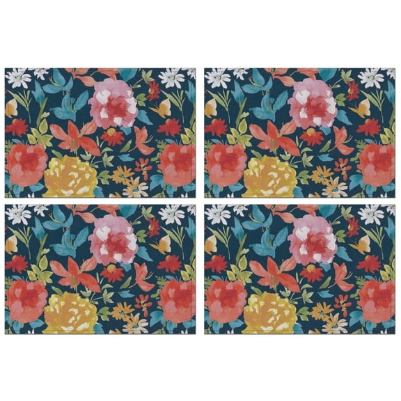 Pioneer Flower Floral Print Pattern Summer Placemats Table Placemats Set Of 4-Linen Kitchen Washable Placemats Table Mats 12x18 Inch Non-Slip Heat Resistant