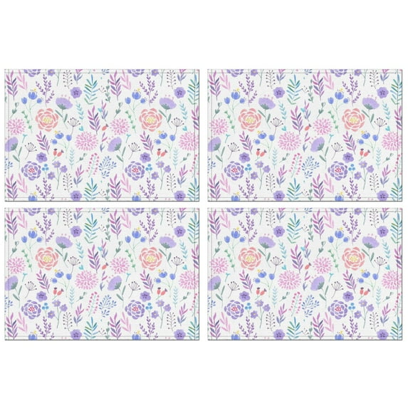Pioneer Flower Floral Print Pattern Summer Placemats Table Placemats Set Of 4-Linen Kitchen Washable Placemats Table Mats 12x18 Inch Non-Slip Heat Resistant