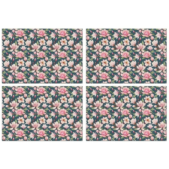 Pioneer Flower Floral Print Pattern Summer Placemats Table Placemats Set Of 4-Linen Kitchen Washable Placemats Table Mats 12x18 Inch Non-Slip Heat Resistant