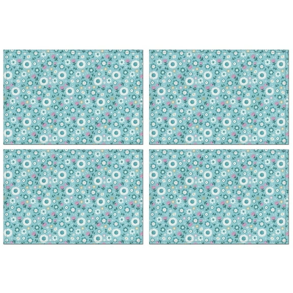 Pioneer Flower Floral Print Pattern Summer Placemats Table Placemats Set Of 4-Linen Kitchen Washable Placemats Table Mats 12x18 Inch Non-Slip Heat Resistant