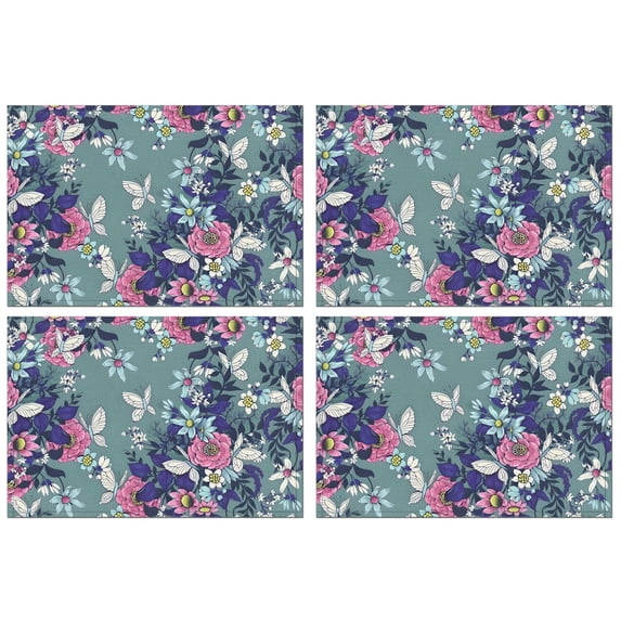 Pioneer Flower Floral Print Pattern Summer Placemats Table Placemats Set Of 4-Linen Kitchen Washable Placemats Table Mats 12x18 Inch Non-Slip Heat Resistant