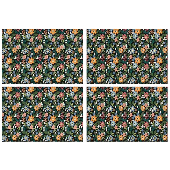 Pioneer Flower Floral Print Pattern Summer Placemats Table Placemats Set Of 4-Linen Kitchen Washable Placemats Table Mats 12x18 Inch Non-Slip Heat Resistant
