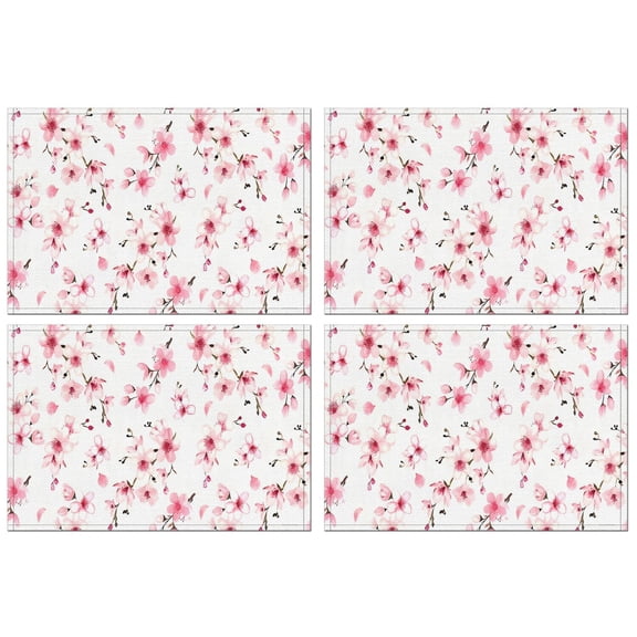 Pioneer Flower Floral Print Pattern Summer Placemats Table Placemats Set Of 4-Linen Kitchen Washable Placemats Table Mats 12x18 Inch Non-Slip Heat Resistant