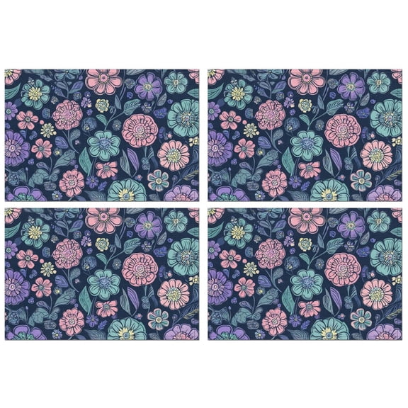 Pioneer Flower Floral Print Pattern Summer Placemats Table Placemats Set Of 4-Linen Kitchen Washable Placemats Table Mats 12x18 Inch Non-Slip Heat Resistant