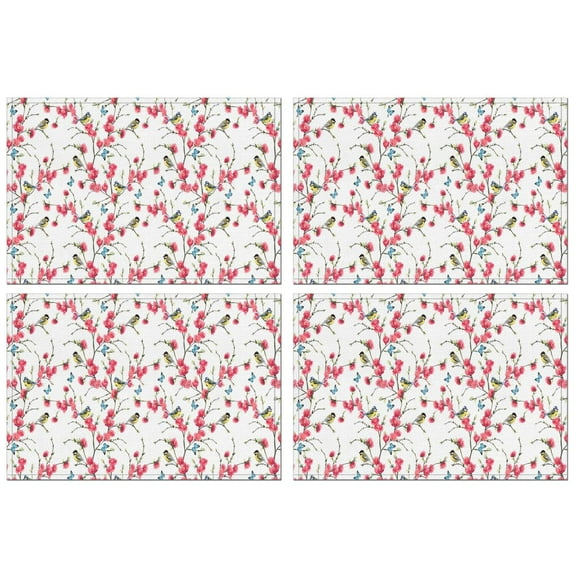 Pioneer Flower Floral Print Pattern Summer Placemats Table Placemats Set Of 4-Linen Kitchen Washable Placemats Table Mats 12x18 Inch Non-Slip Heat Resistant