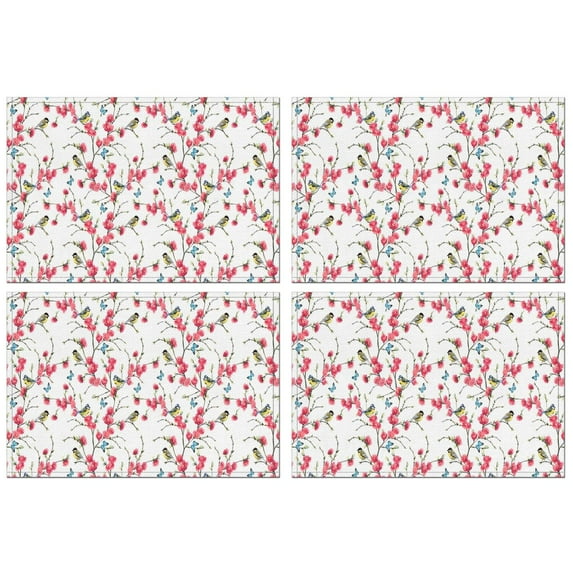 Pioneer Flower Floral Print Pattern Summer Placemats Table Placemats Set Of 4-Linen Kitchen Washable Placemats Table Mats 12x18 Inch Non-Slip Heat Resistant