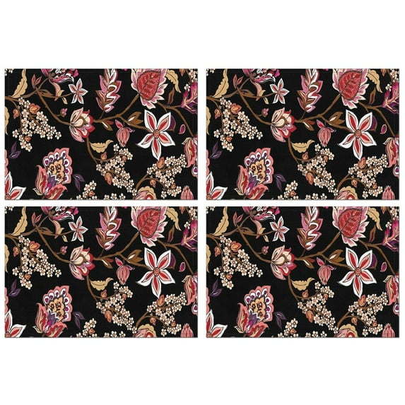 Pioneer Flower Floral Print Pattern Summer Placemats Table Placemats Set Of 4-Linen Kitchen Washable Placemats Table Mats 12x18 Inch Non-Slip Heat Resistant
