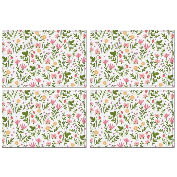 Pioneer Flower Floral Print Pattern Summer Placemats Table Placemats Set Of 4-Linen Kitchen Washable Placemats Table Mats 12x18 Inch Non-Slip Heat Resistant