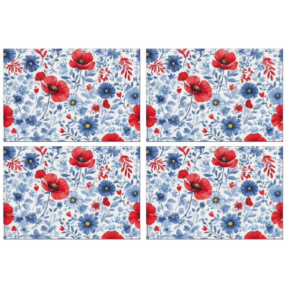 Pioneer Flower Floral Print Pattern Summer Placemats Table Placemats Set Of 4-Linen Kitchen Washable Placemats Table Mats 12x18 Inch Non-Slip Heat Resistant