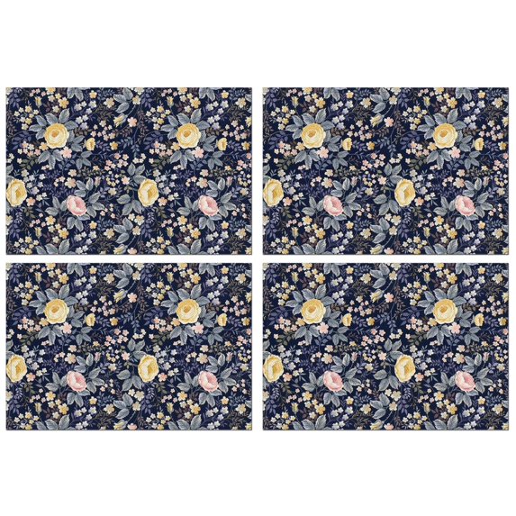 Pioneer Flower Floral Print Pattern Summer Placemats Table Placemats Set Of 4-Linen Kitchen Washable Placemats Table Mats 12x18 Inch Non-Slip Heat Resistant