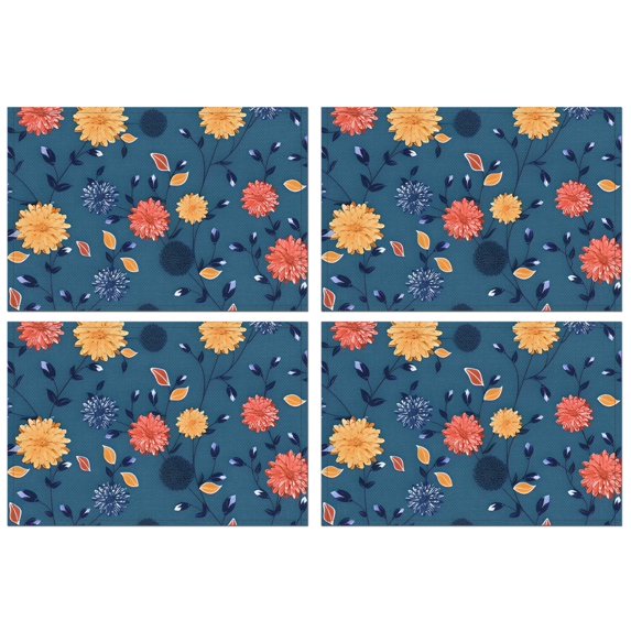 Pioneer Flower Floral Print Pattern Summer Placemats Table Placemats Set Of 4-Linen Kitchen Washable Placemats Table Mats 12x18 Inch Non-Slip Heat Resistant