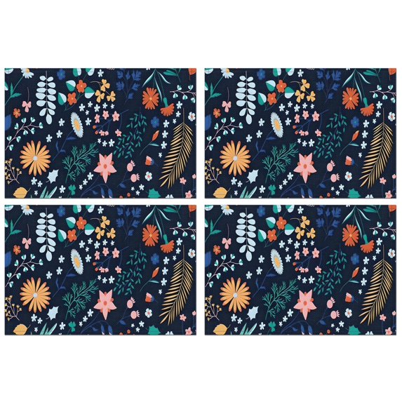 Pioneer Flower Floral Print Pattern Summer Placemats Table Placemats Set Of 4-Linen Kitchen Washable Placemats Table Mats 12x18 Inch Non-Slip Heat Resistant