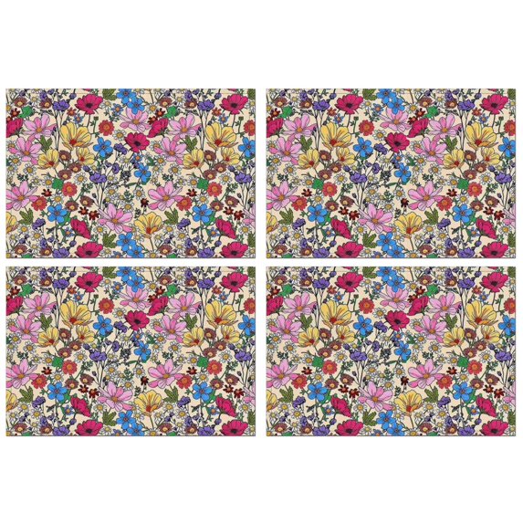 Pioneer Flower Floral Print Pattern Summer Placemats Table Placemats Set Of 4-Linen Kitchen Washable Placemats Table Mats 12x18 Inch Non-Slip Heat Resistant