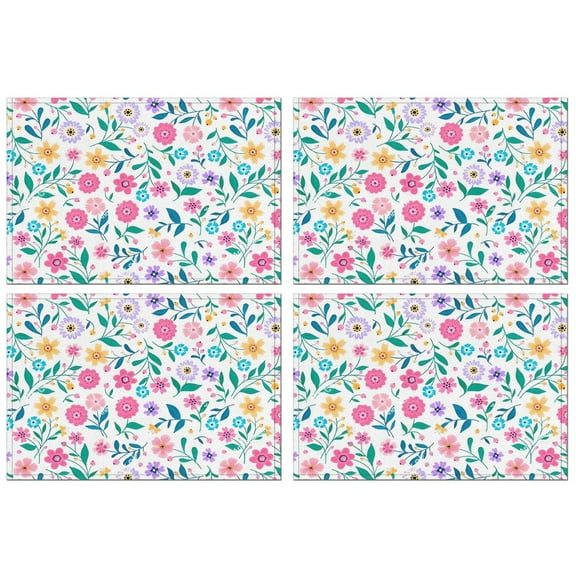 Pioneer Flower Floral Print Pattern Summer Placemats Table Placemats Set Of 4-Linen Kitchen Washable Placemats Table Mats 12x18 Inch Non-Slip Heat Resistant