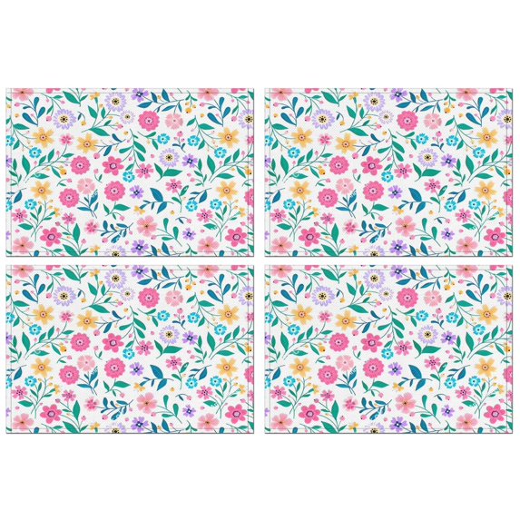 Pioneer Flower Floral Print Pattern Summer Placemats Table Placemats Set Of 4-Linen Kitchen Washable Placemats Table Mats 12x18 Inch Non-Slip Heat Resistant