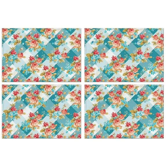 Pioneer Flower Floral Print Pattern Summer Placemats Table Placemats Set Of 4-Linen Kitchen Washable Placemats Table Mats 12x18 Inch Non-Slip Heat Resistant