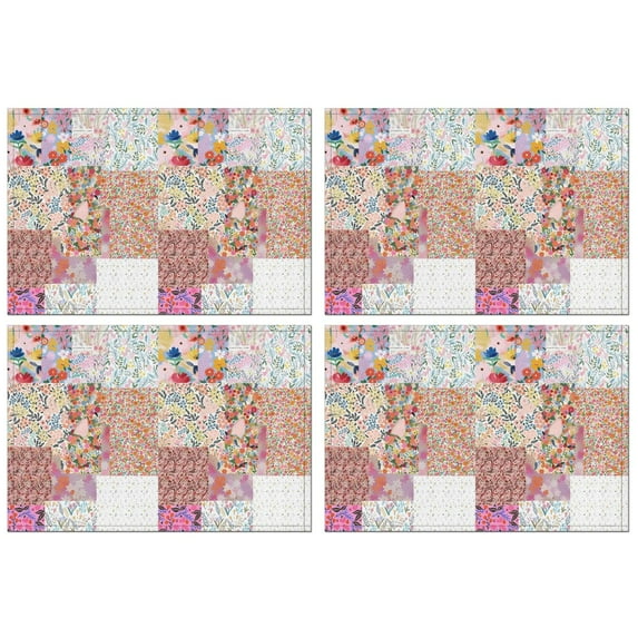 Pioneer Flower Floral Print Pattern Summer Placemats Table Placemats Set Of 4-Linen Kitchen Washable Placemats Table Mats 12x18 Inch Non-Slip Heat Resistant