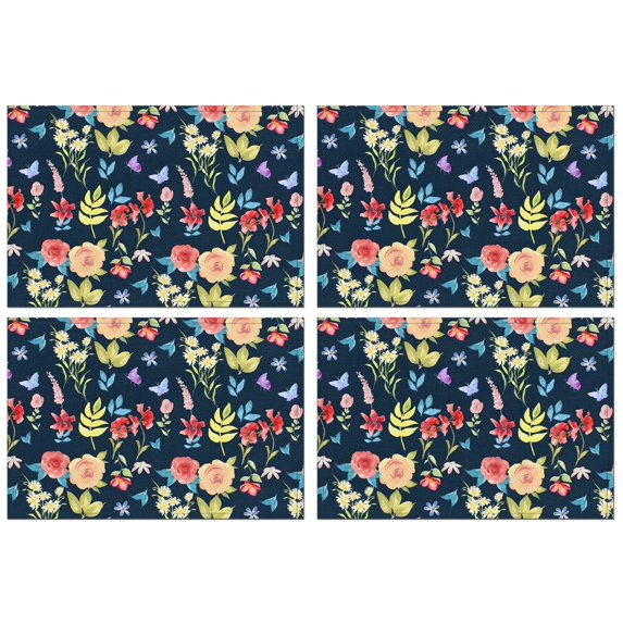 Pioneer Flower Floral Print Pattern Summer Placemats Table Placemats Set Of 4-Linen Kitchen Washable Placemats Table Mats 12x18 Inch Non-Slip Heat Resistant