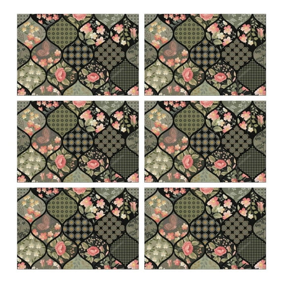 Pioneer Flower Floral Print Pattern Summer Placemats Table Placemats Set Of 6-Linen Kitchen Washable Placemats Table Mats 12x18 Inch Non-Slip Heat Resistant