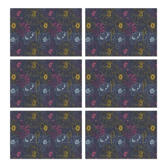 Pioneer Flower Floral Print Pattern Summer Placemats Table Placemats Set Of 6-Linen Kitchen Washable Placemats Table Mats 12x18 Inch Non-Slip Heat Resistant