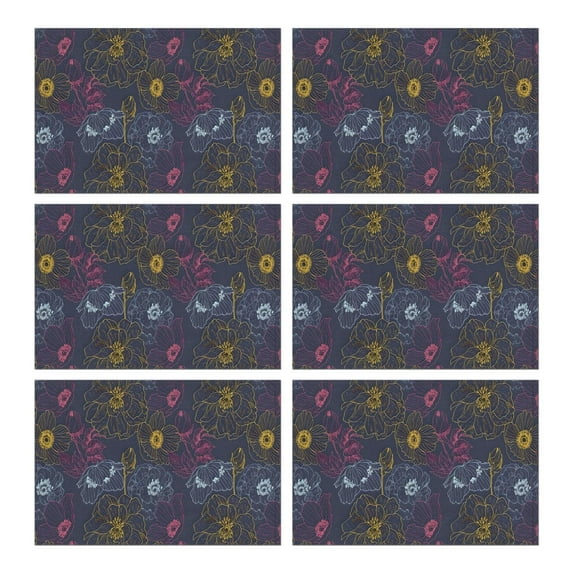 Pioneer Flower Floral Print Pattern Summer Placemats Table Placemats Set Of 6-Linen Kitchen Washable Placemats Table Mats 12x18 Inch Non-Slip Heat Resistant